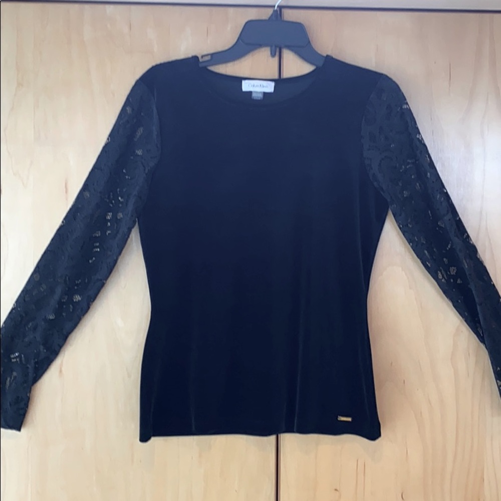 Calvin Klein black top with lace arms